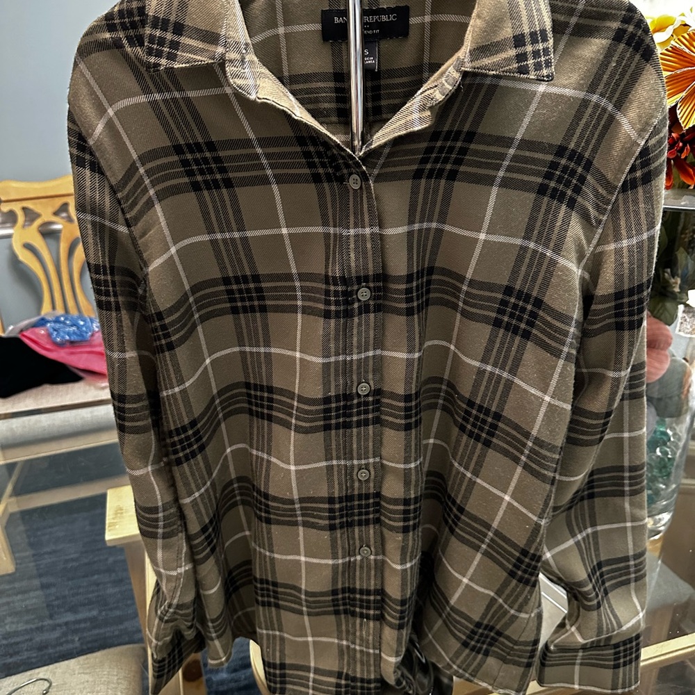Banana Republic Black and Tan Plaid Shirt